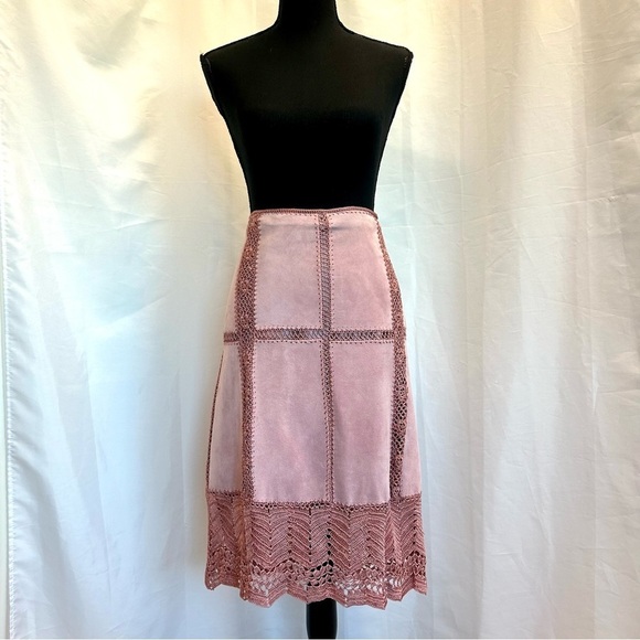 Danier pink suede leather crochet knit patchwork skirt Sz 12 - Picture 12 of 12
